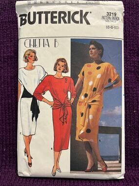 Butterick Sewing Pattern 3219 knit dress straight skirt 1980s size 6 8